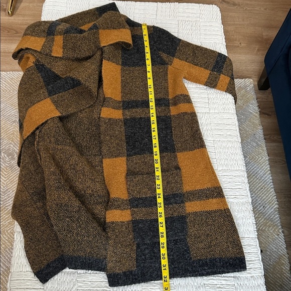 Cyrus Plaid Hooded Sweater Coat In Golden Spice in burnt orange and black - Picture 8 of 9